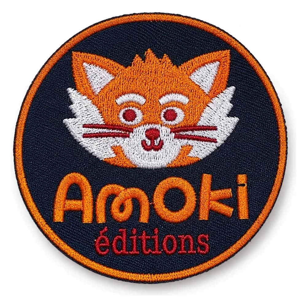 Écusson brodé rond du label Amoki éditions, renard orange