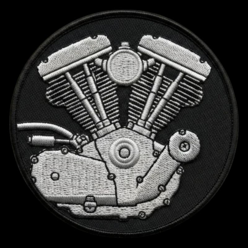 Écusson brodé rond moteur V-twin moto