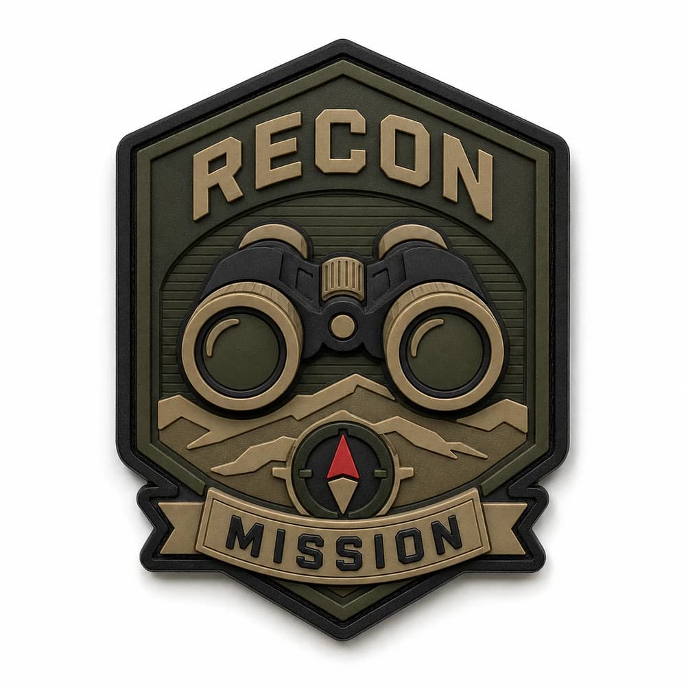 Écusson PVC 3D de mission de reconnaissance, jumelles et boussole