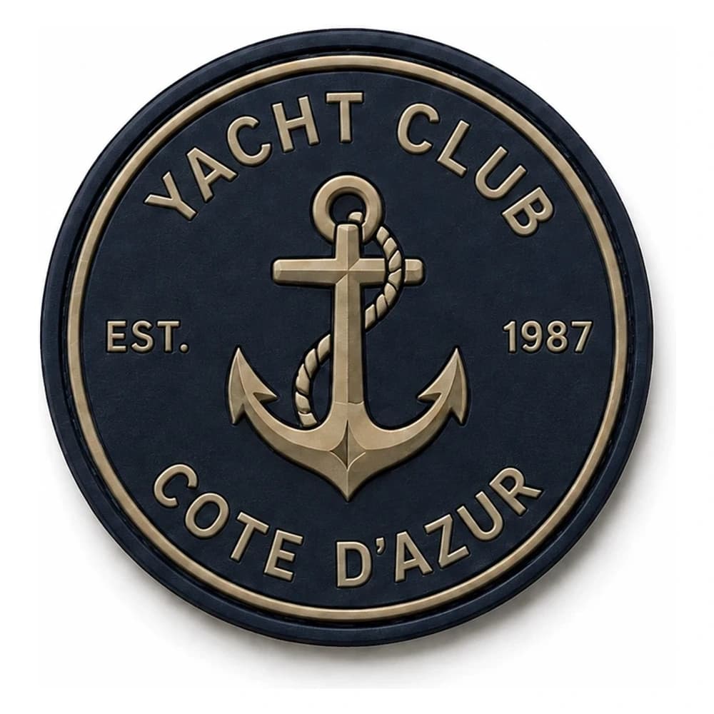 Écusson PVC 3D de yacht club, ancre et cordage sur fond marine