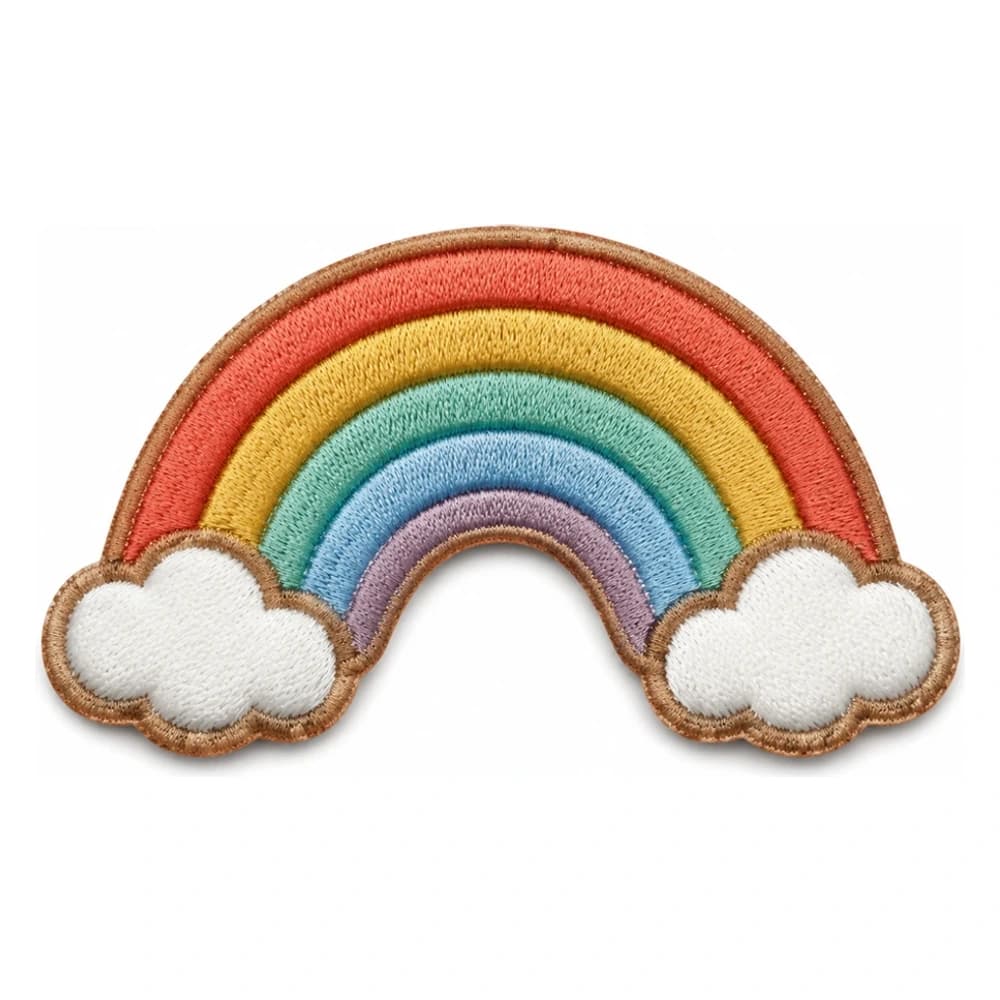 Écusson brodé découpé en arc-en-ciel, six fils de couleur posés côte à côte sans se mélanger