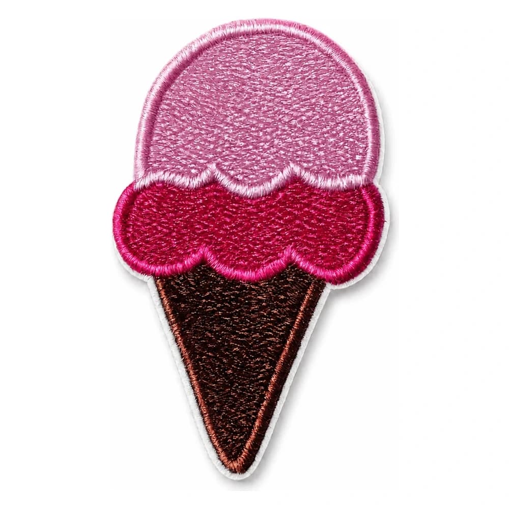 Écusson brodé cornet de glace rose, découpe à la forme