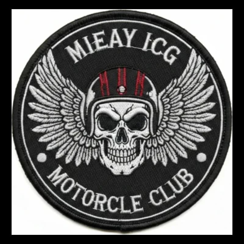 Patch biker rond brodé avec un motif tête de mort