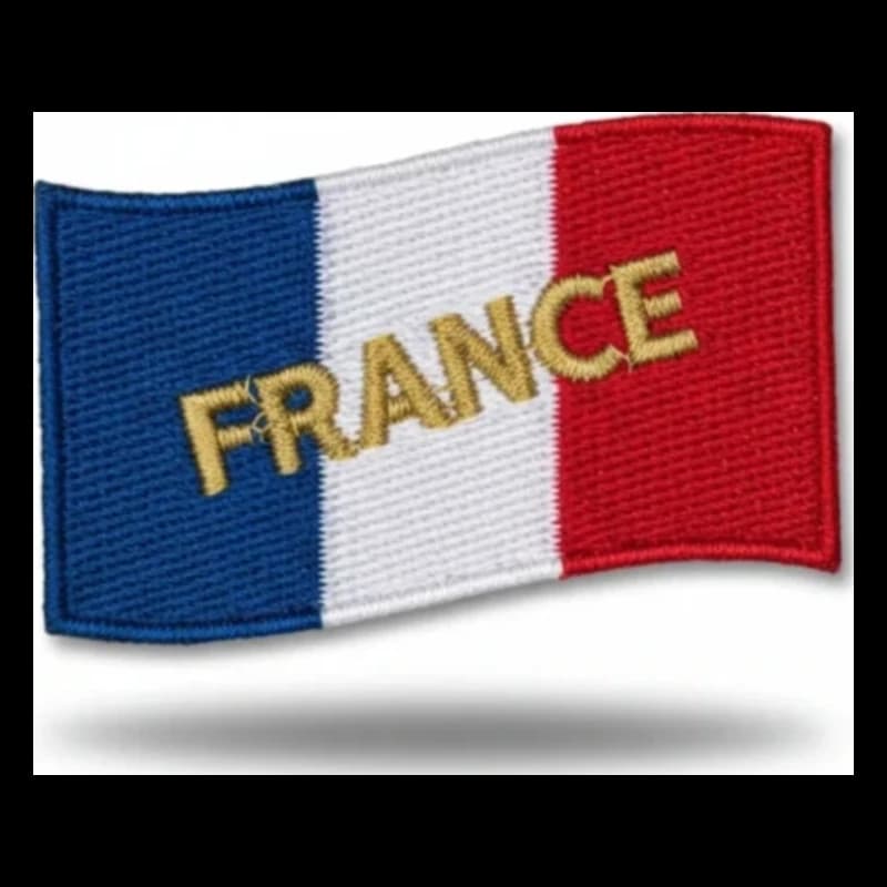 Écusson tissé tricolore français, drapeau détaillé