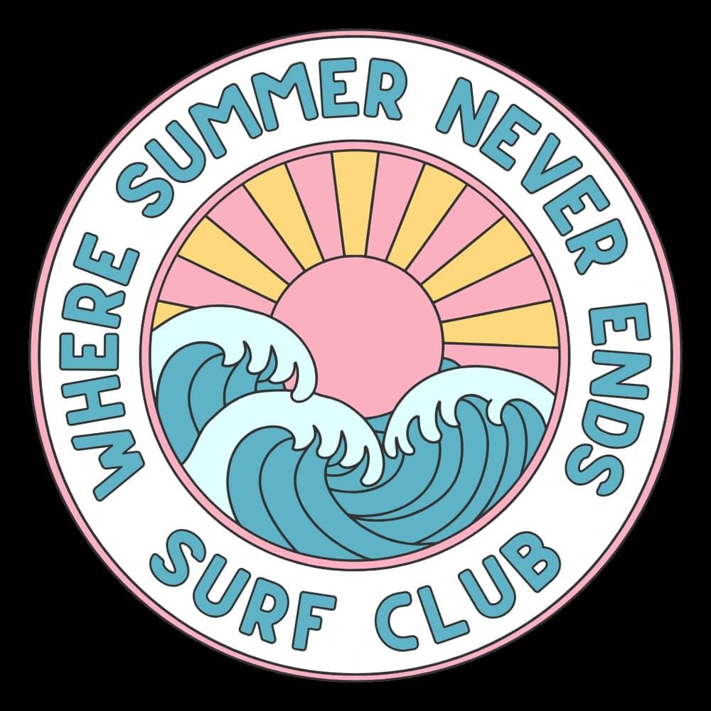 Logo à plat d'un club de surf, aplats de couleur et contours nets, avant broderie